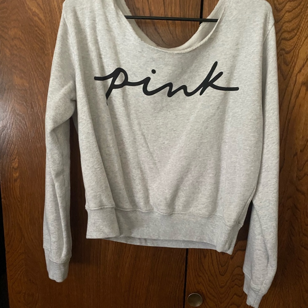Gray Sweatshirt with Black 'Pink' Logo
